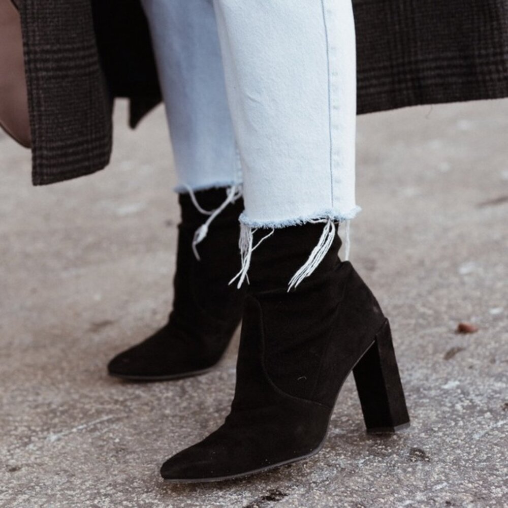 SOLD - Stuart Weitzman Clinger Booties in Black Suede, Size 8